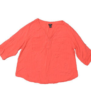 Torrid Women's Plus Size 3 Blouse Top 3/4 Sleeve Red Solid Rayon V-Neck